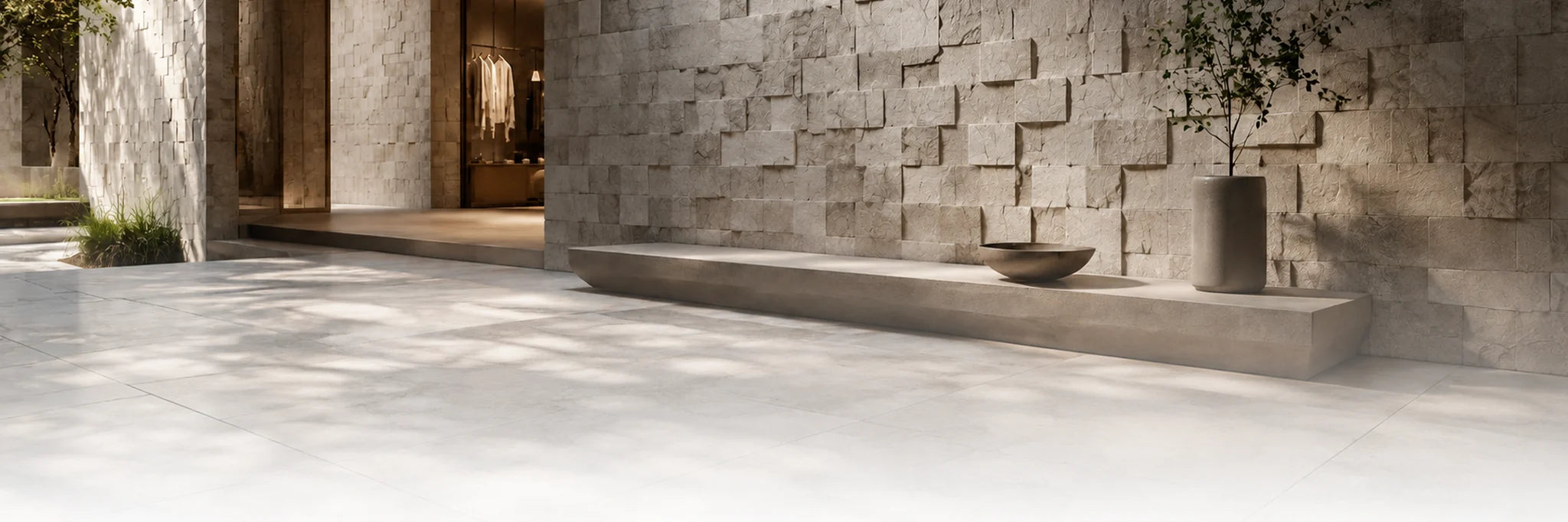 Sculptural stone wall entrance in flexible stone